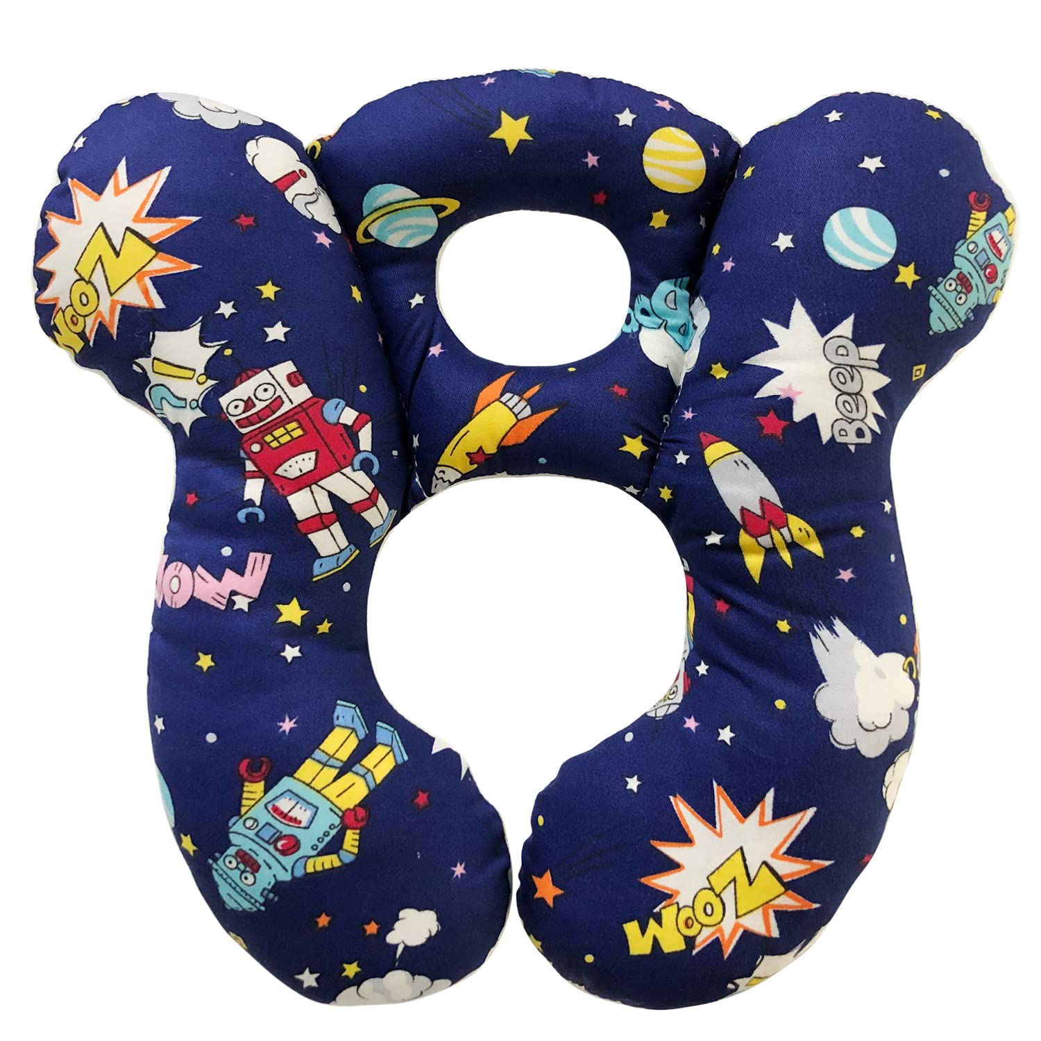 Baby Travel Pillow, Infant Head and Neck Support Cushion for Car Seat, Pushchair and Stroller (Navy Blue Robot)