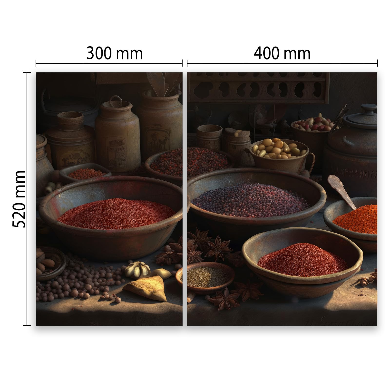 Osłona płyty grzewczej, szkło ceramiczne, szkło hartowane, do kuchenek elektrycznych, indukcyjnych, deska do krojenia 30x52 + 40x52 cm zestaw 2 szt. Miska na przyprawy brązowa (113778)