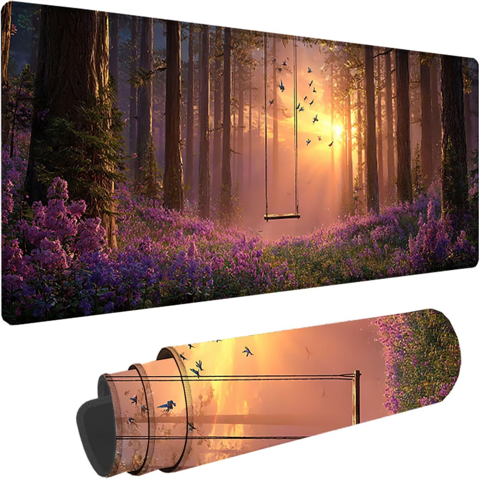 Różowa podkładka pod mysz do gier 800 x 400 x 4 mm duża podkładka pod mysz XXL, podkładka pod mysz kwiatowa szyte krawędzie, zmywalna, antypoślizgowa gumowa podstawa do gier do dekoracji domu, prezent