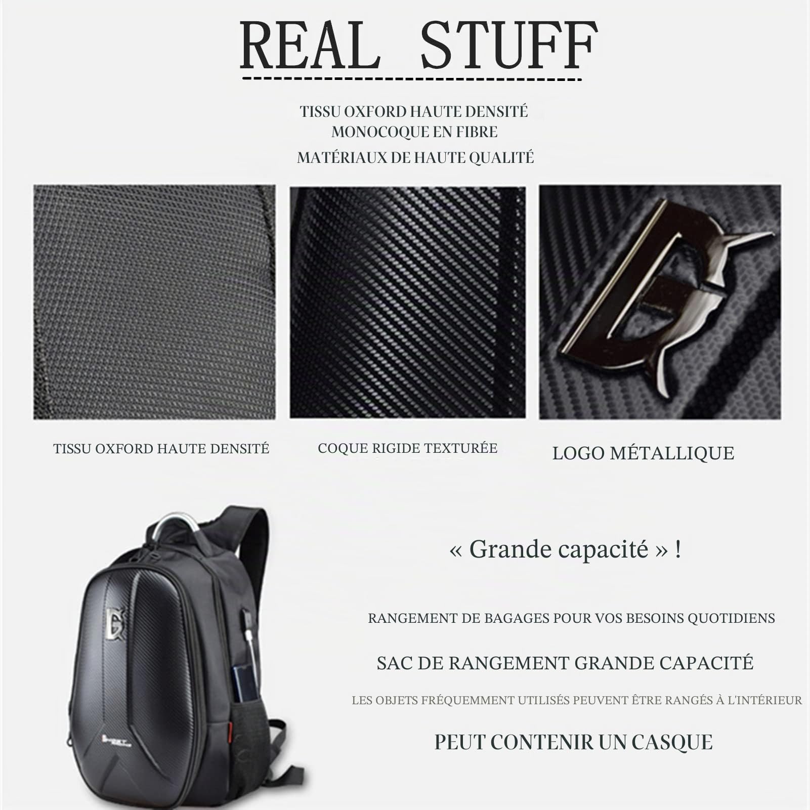 Sac à Dos De Moto Sac étanche Sac à Dos à Coque Dure Casque De Moto Grand Sac Hommes Voyage Camping équitation Stockage (Givré)