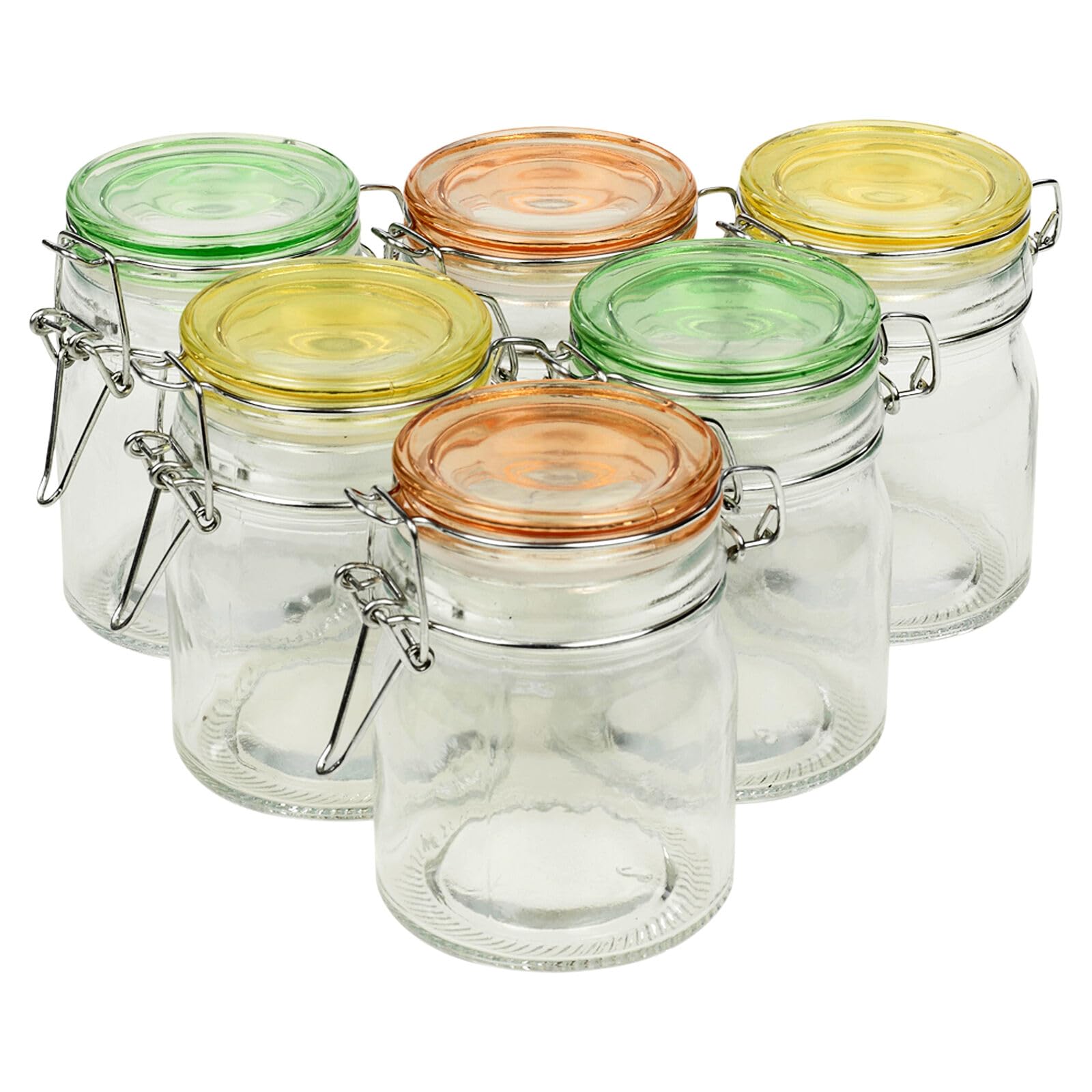 Urbn Living 6 Pcs 145Ml Airtight Glass Storage Jars Coloured Clip Lids