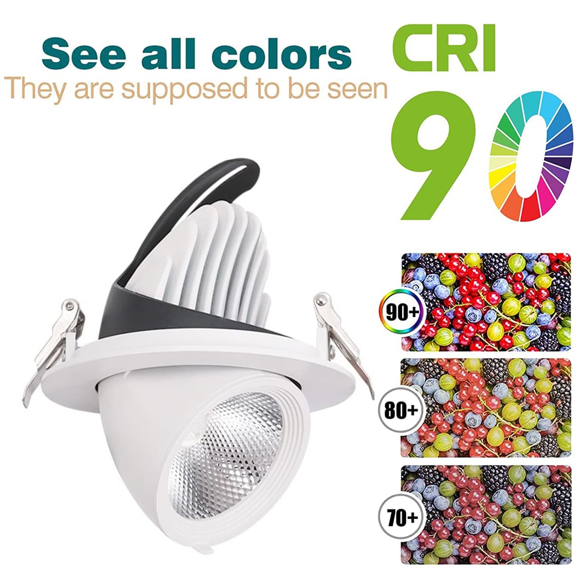 Foco LED de iluminación empotrada,12 W,20 W,30 W,35 W, CRI 90+ COB LED Downlight de Techo, Ajustable hacia Arriba y hacia Abajo 70°, se Puede Girar 360° Downlight Empotrado, Paquete de 6
