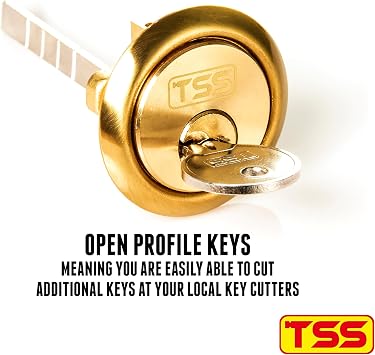 TSS Replacement Locking Rim Cylinder Lock, Supplied with 3 Keys. Lock Barrel and Keys Set for Nightlatch Lock/Rim Locks. (Brass)