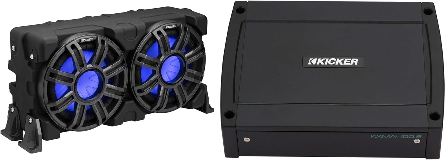 KICKER 51MWLE104 - MWE 10-Inch Loaded Premium Marine Sub Encl w/Passive Radiator 4ohm & 48KXMA4002 Marine Amp Bundle