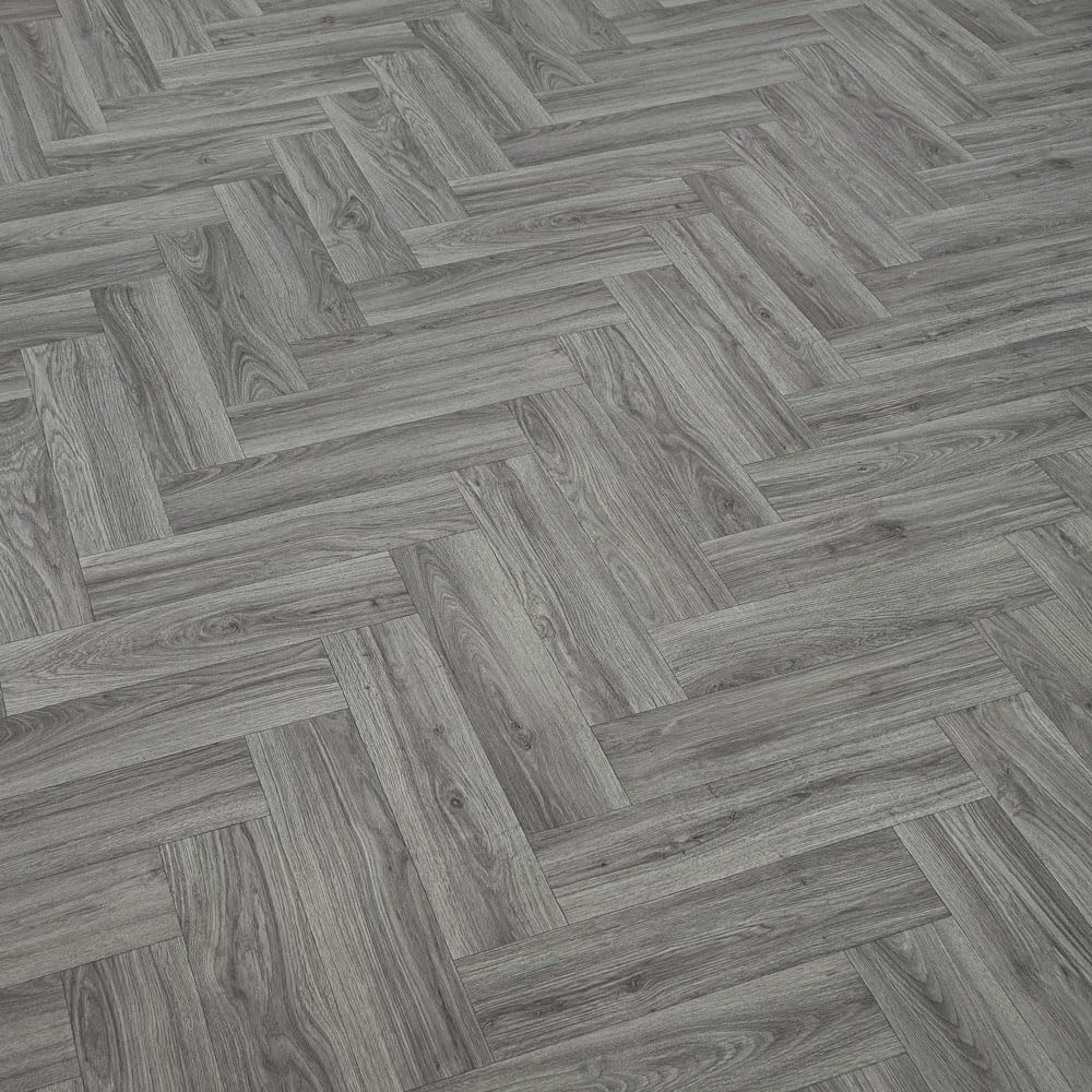 Grey Herringbone Effect Callisto Vinyl Flooring 2mm Thick Lino Roll Bathroom Kitchen (2m Wide x 5.5m Long) โ image 1