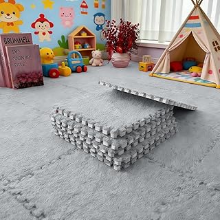 12 Stück Ineinandergreifende Plüsch-Schaumstoffmatte,Wohnzimmer-Schlafzimmer-Teppichfliesen,Teppichfliesen Bodenmatten Mit Rand,Weiche Spielmatten Puzzle Teppich 30x30x1cm (Weiß)