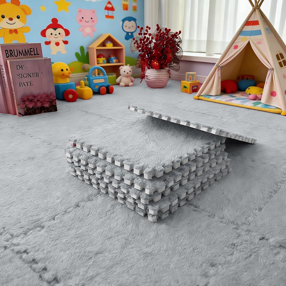 12 tappetini in schiuma di peluche a incastro, per soggiorno, camera da letto, per tappeti, con bordo, morbidi, 30 x 30 x 1 cm (bianco)