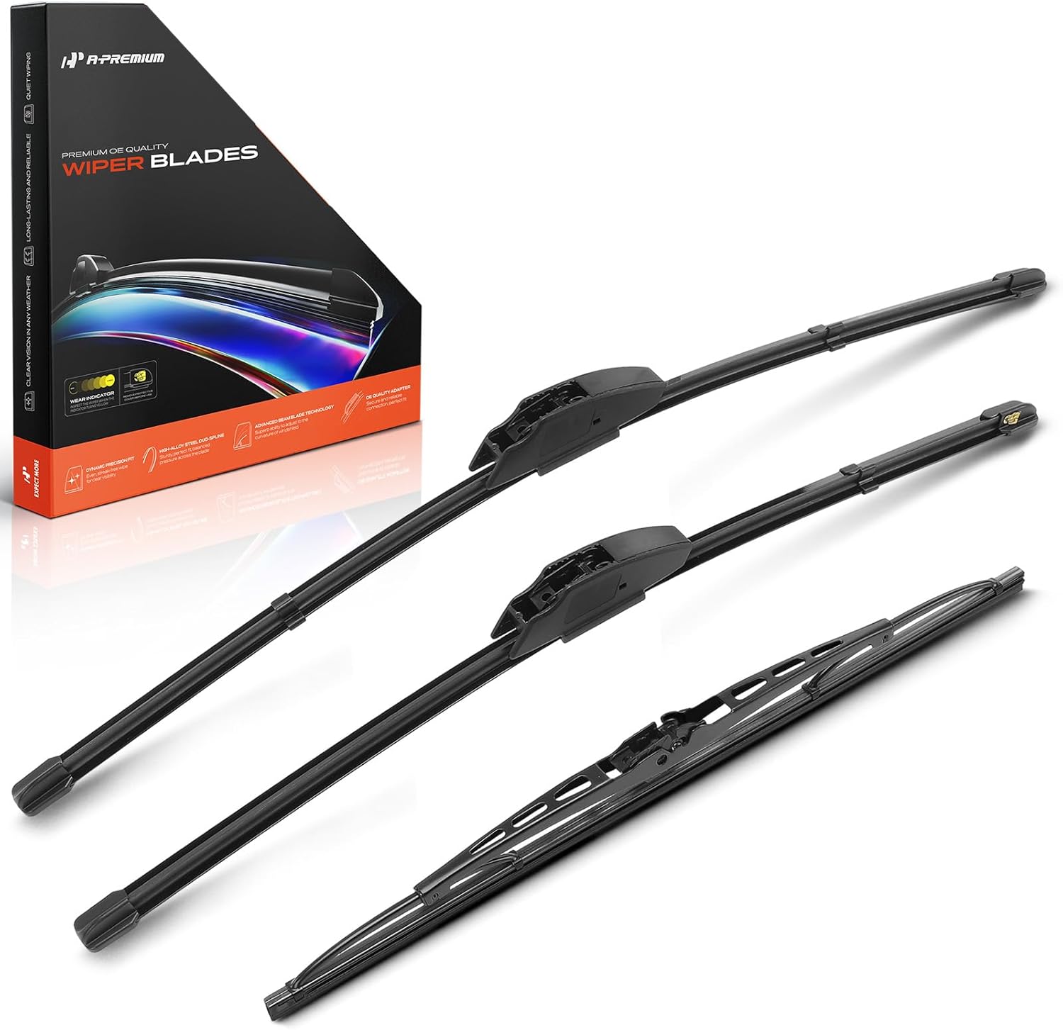 A-Premium 21"+19"+15" Windshield Wiper Blades Compatible with Volkswagen Jetta 2001-2005 & Subaru Forester 1998-2002 - Front Rear Wipers Blade Set for Hook Arm, with Wear Indicator & Towel (Pack of 3)