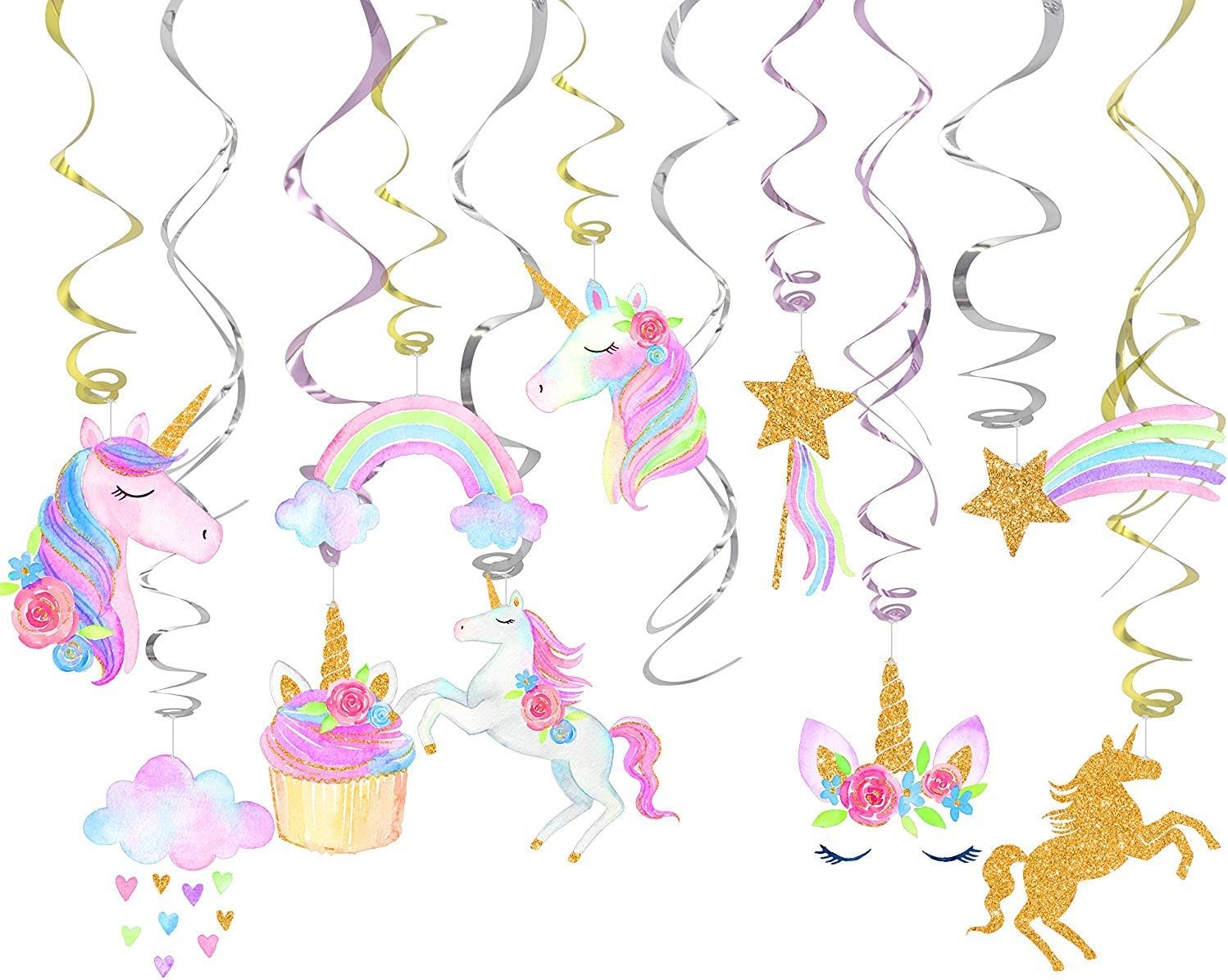 30 Ct Party Decorations for Unicorn Party, Unicorn Hanging Swirl Decorations, Unicorn Party Supplies, Unicorn Birthday Party Decorations