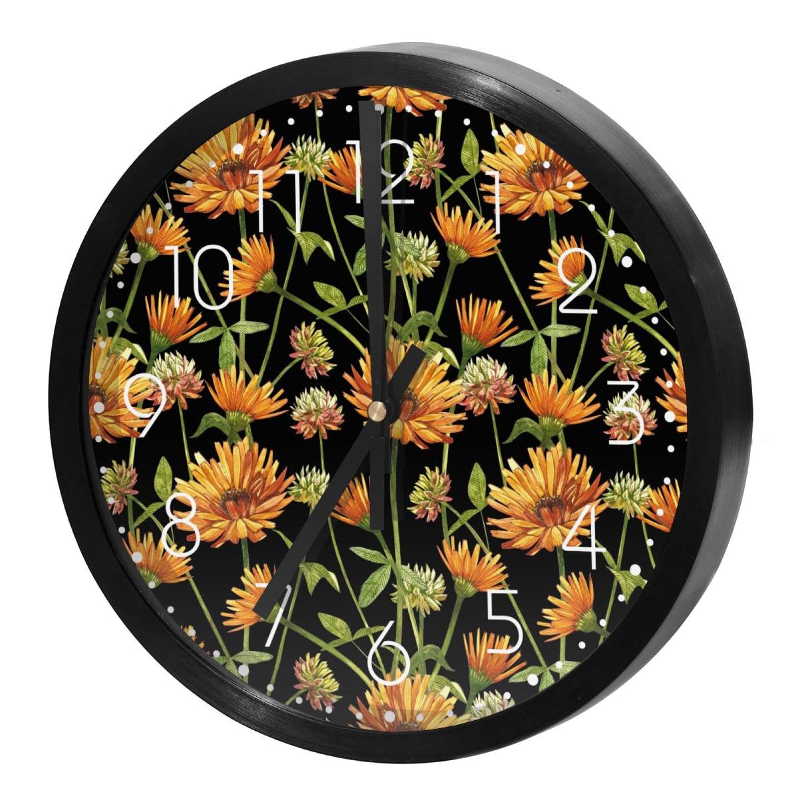 Horloge murale sans tic-tac à quartz fleur de calendula pour retrouver le sommeil et le calme