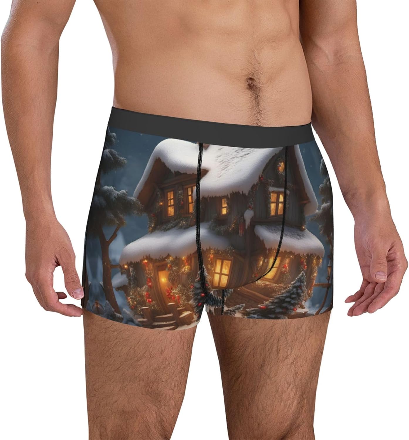 Christmas Village House 3 print Men's boxers, men's stretch leggings shorts Soft breathable boxer underwear