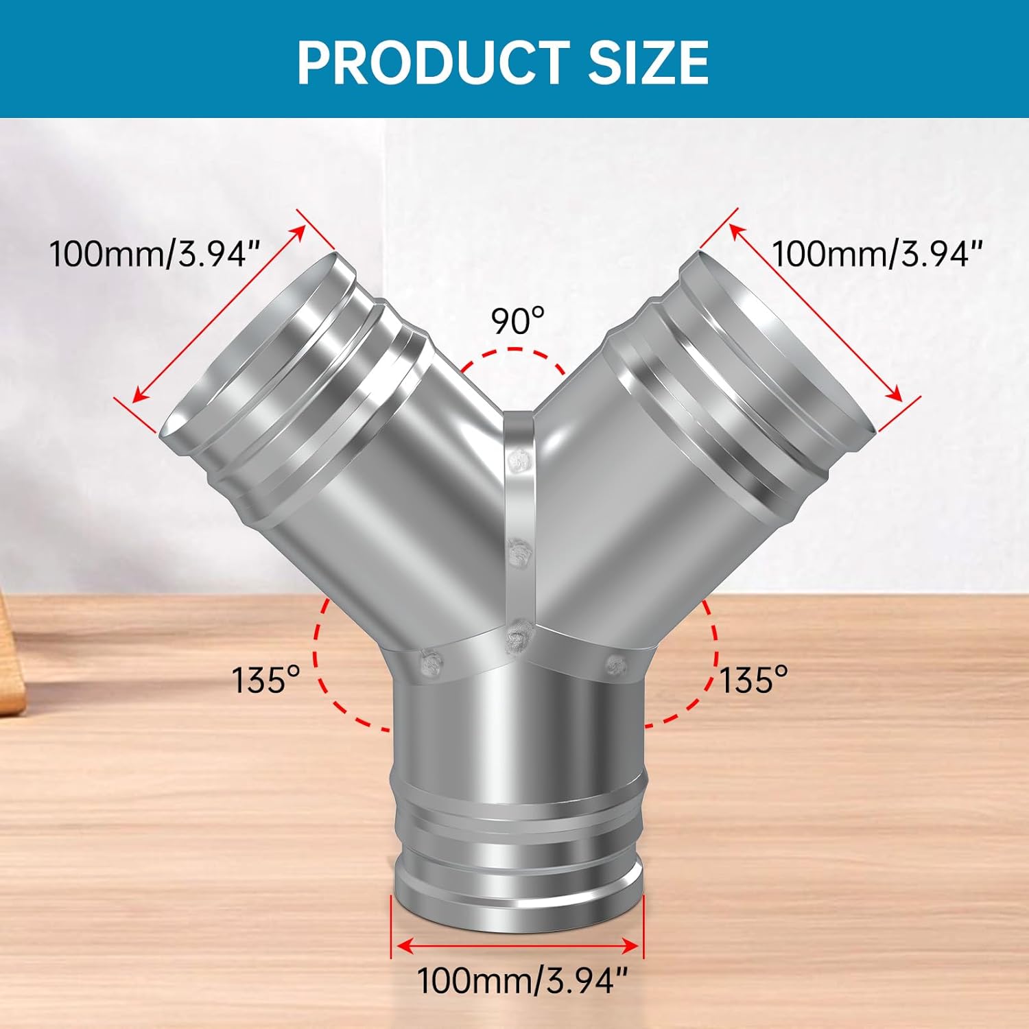 4" Duct Splitter for Exhaust Fan Dryer Vent Hose 3 Way Duct Hose Connector, Y Shaped Duct Connector Split Ventilation Intake Outlet (4" Y Shape)