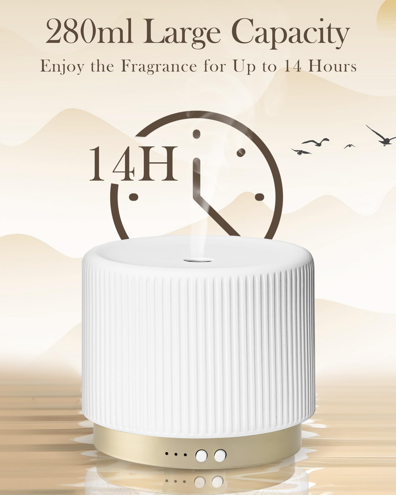 Onaboviva Diffusore di oli essenziali in ceramica da 280 ml, diffusore decorativo ad ultrasuoni per aromaterapia con spegnimento automatico, funzionamento silenzioso, 3 impostazioni di timer per