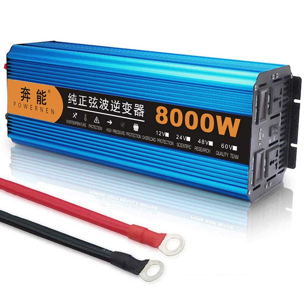 3000W 4500W 6000W 8000W 12000W Przetwornica czystej fali sinusoidalnej Przetwornica DC 12V/24V/48V na AC 230V/240V z gniazdami AC i USB,8000W-12V