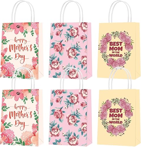 15 bolsas de regalo para el día de la madre, bolsas de regalo florales para el día de la madre, pequeñas bolsas de regalo florales con asas para el
