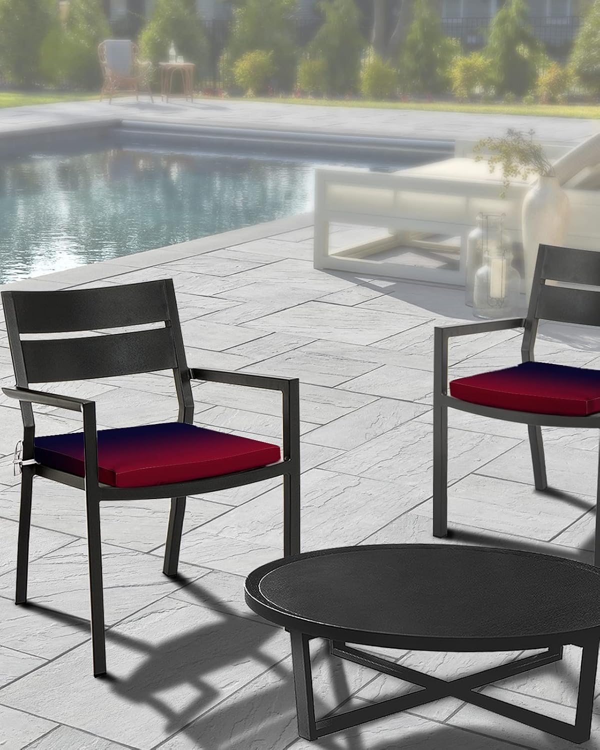 Patio Cushion Covers Replacemen 24"x24"x2 Indoor Outdoor Slipcovers Purple and Red Gradient Chair Pads Cover with Ties, Water Repellent Furniture Cushion Seat Cover Only