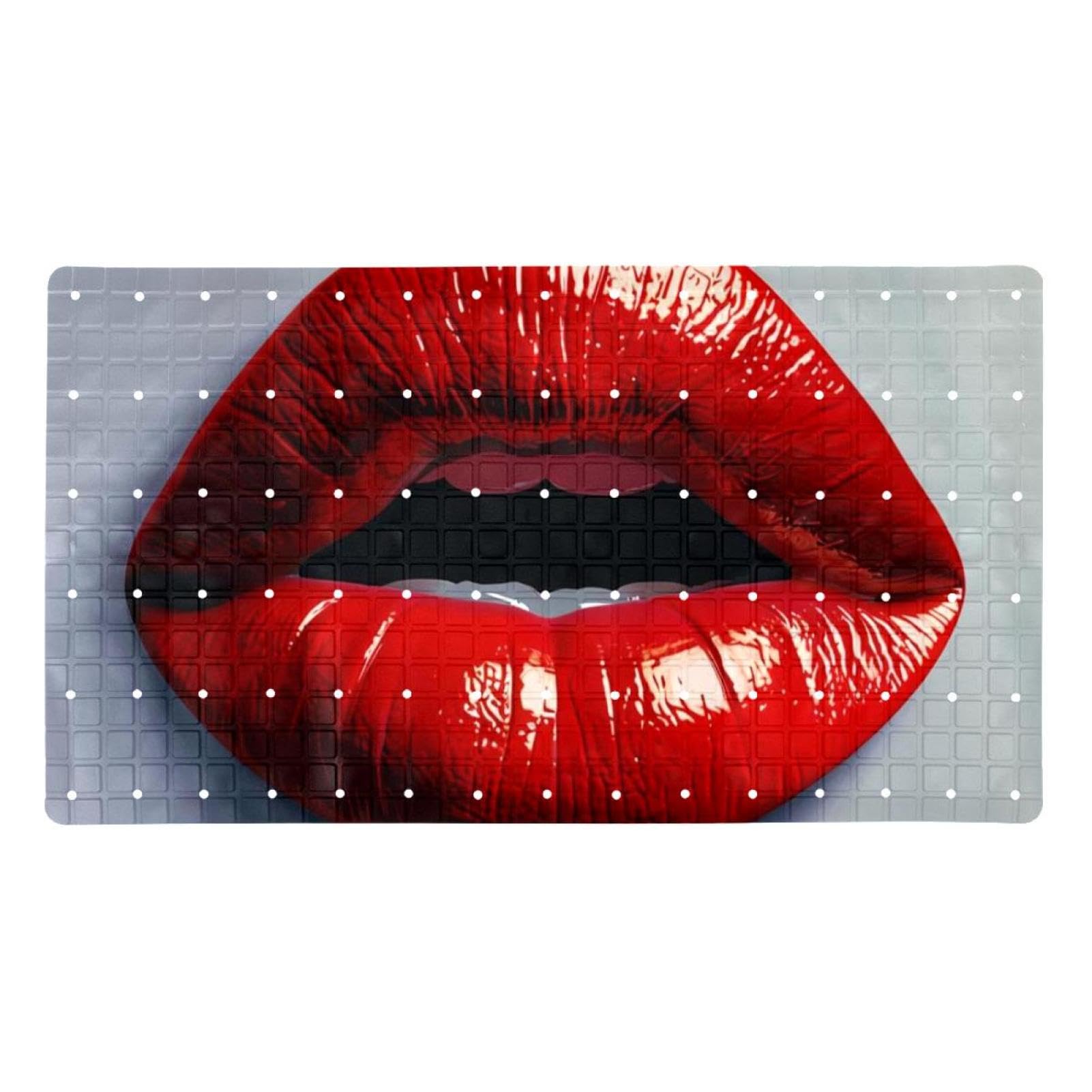 Alfombrilla de baño de secado rápido antideslizante con diseño de labios rojos