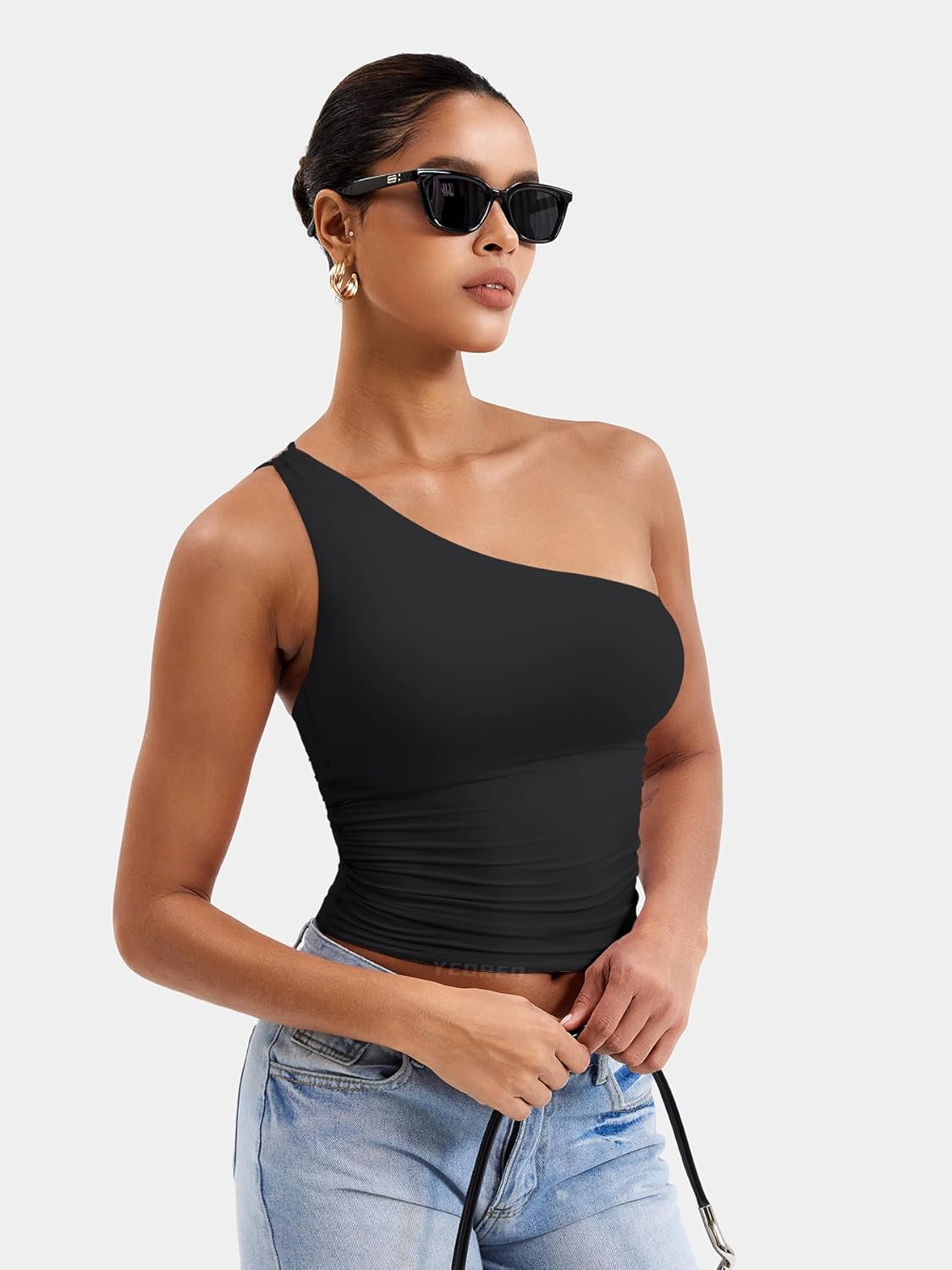 YEOREO Womens One Shoulder Tops Sleeveless Going Out Tank Top Fanciy Double Lined Cropped Tee Y2K Summer Shirts Slim Fit - Image 4
