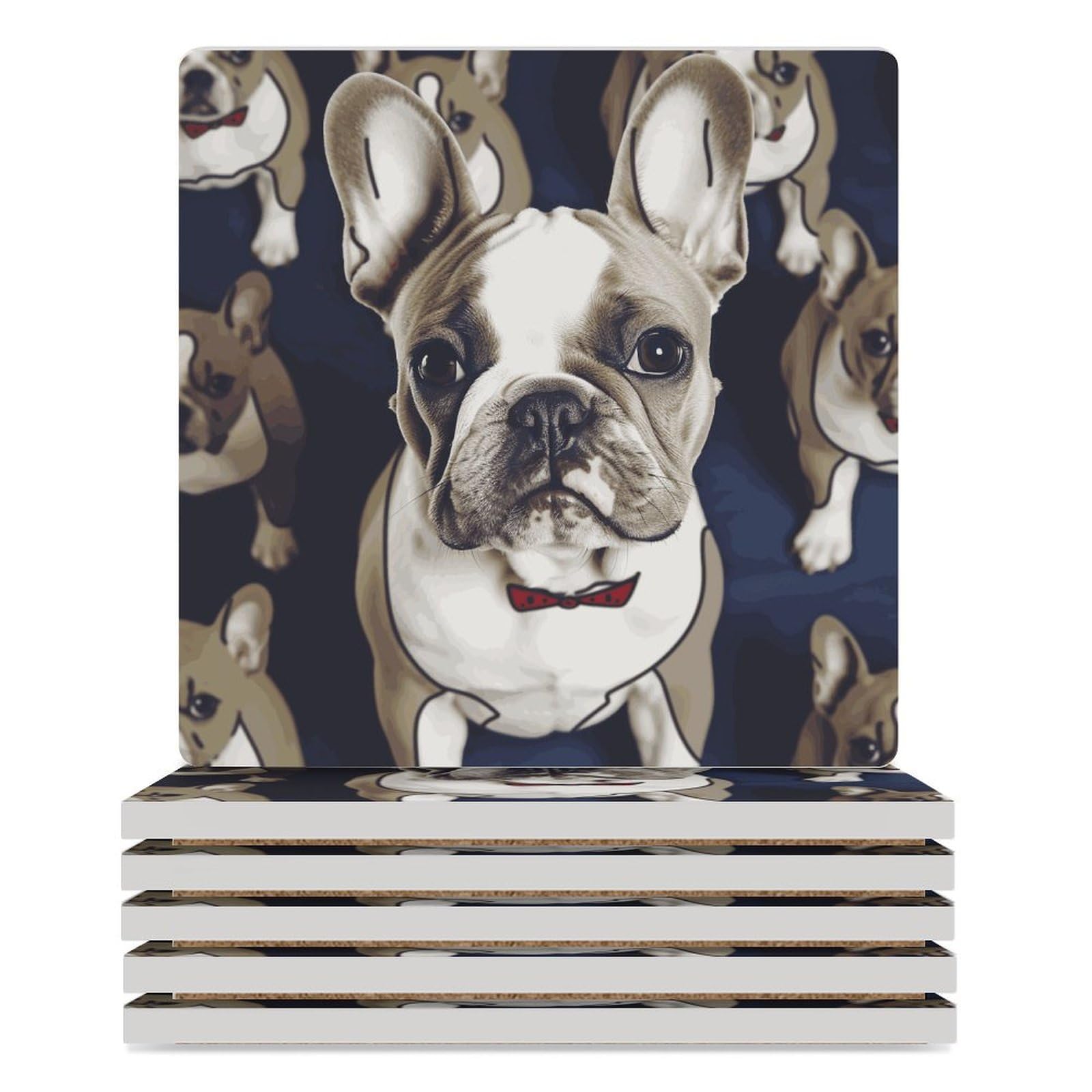 Dessous de verre céramique carrés anti tache humidité motif bouledogue français