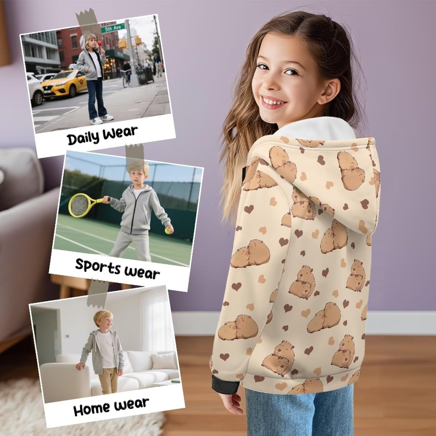 Girls Zip Up Hoodies Long Sleeve Fleece Sweatshirt Cute Sportswear Tops Loose Warm Jacket with Pockets Age 6-16