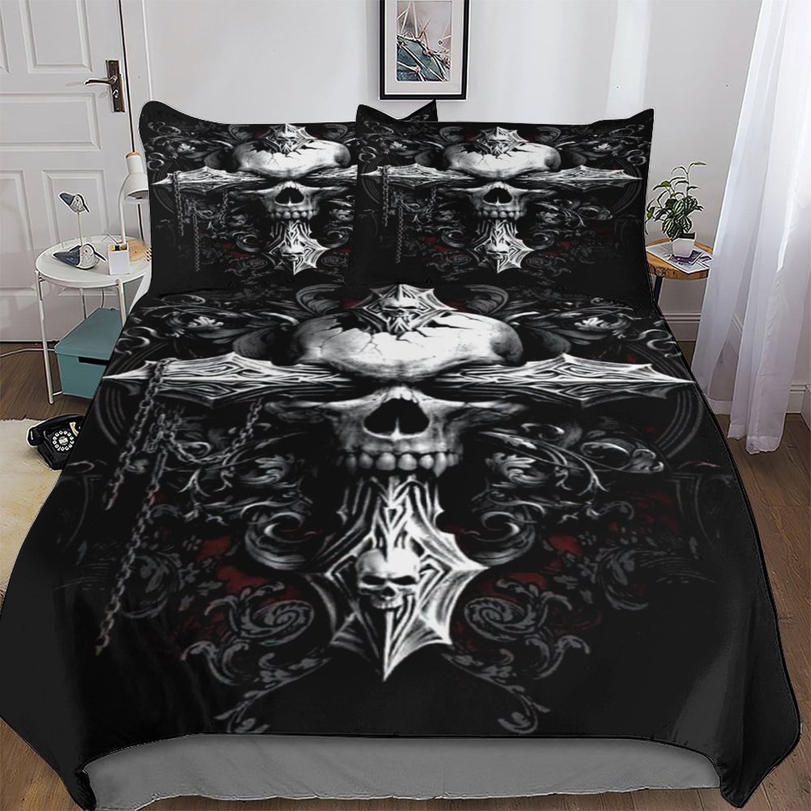 DDGHHKK Gothic, Cross Duvet Cover Sets, Bedding Bed for Adults Teenager Kids, Quilt Covers with Pillowcase Soft Comforter Cover 3 Pieces King(220x240cm)