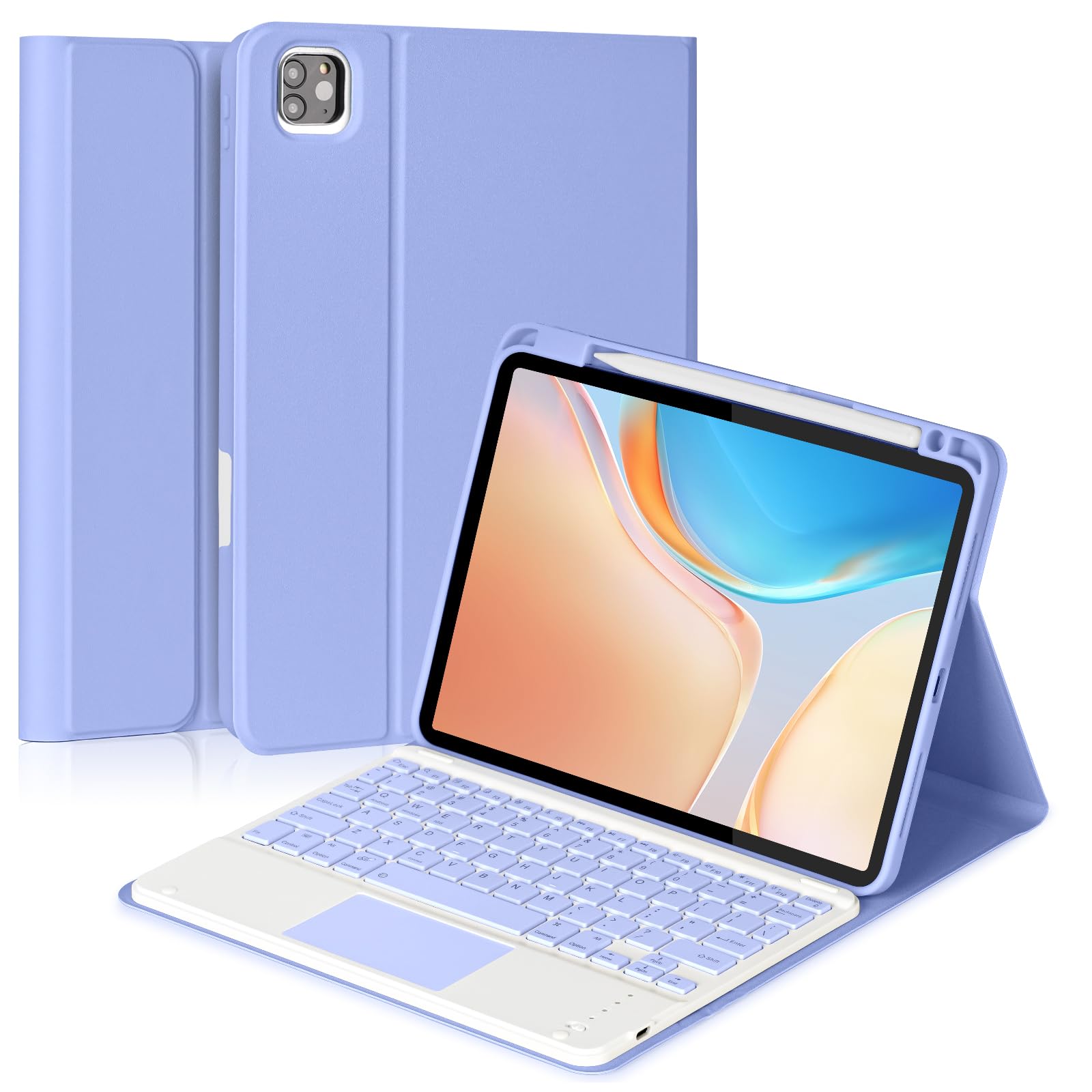 Keyboard Case for iPad Pro11 1st/2nd/3rd/4th gen, Compatible with iPad Air 11" (M3/M2) /iPad Air5/Air4, Detachable Touchpad BT Keyboard, Magentic Protective Cover with Pencil Holder, Purple