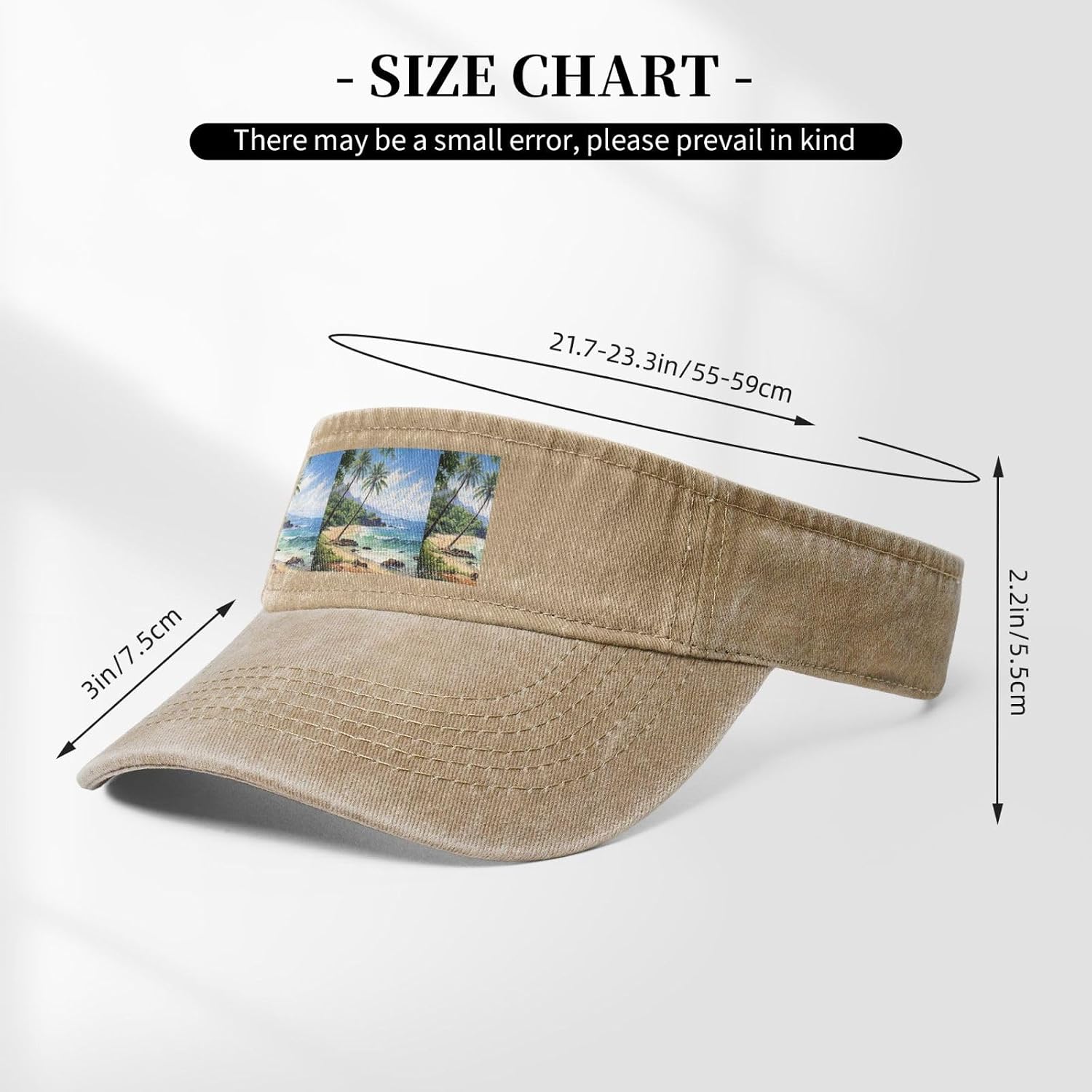 Hawaiian Beach with Palm Trees Print Washed Denim Empty Top Sun Cap, Adjustable Curved Brim for Men Women Outdoor