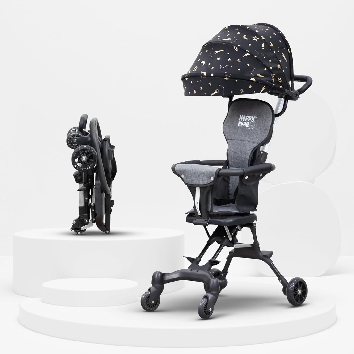 Happy Bear Twinkle Reversible Baby Stroller | Travel-Friendly & Foldable | Lightweight Dual-Facing Pram for 7-36 Months | Removable Canopy & Adjustable Handle | Smooth Wheels & Safety Harness – Black Happy Bear Twinkle Reversible Baby Stroller | Travel-Friendly & Foldable | Lightweight Dual-Facing Pram for 7-36 Months | Removable Canopy & Adjustable Handle | Smooth Wheels & Safety Harness – Black