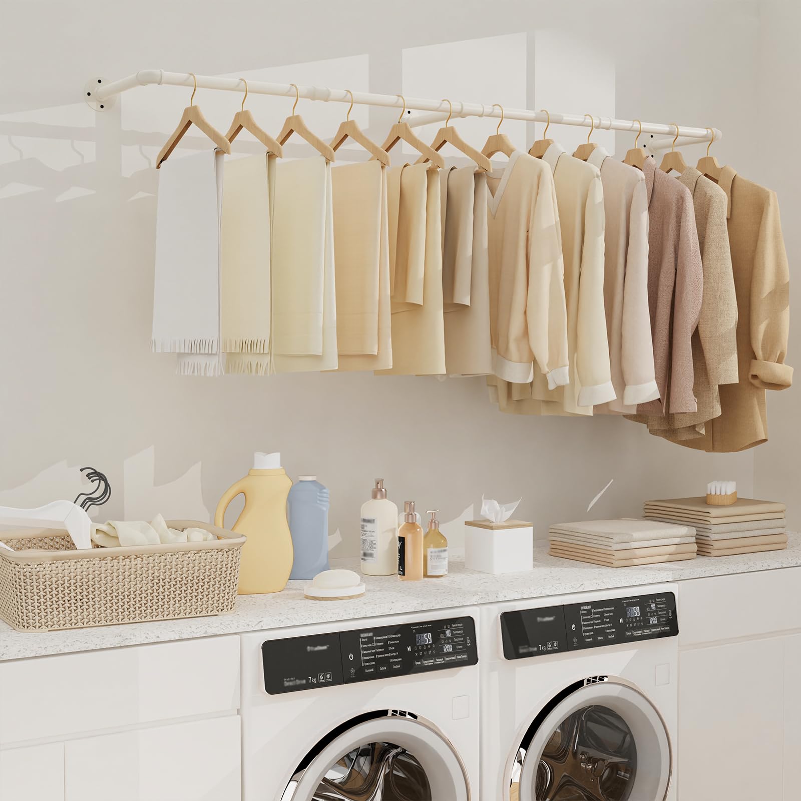 Yawinhe 178cm Tringle à Vêtement,Lot de 1 Portemanteaux Muraux,Crème | Penderie Murale; Amovible Barre de Porte-vêtements;Barre Dressing Industriel pour Vestiaire;étagère de cuisine pour Maison