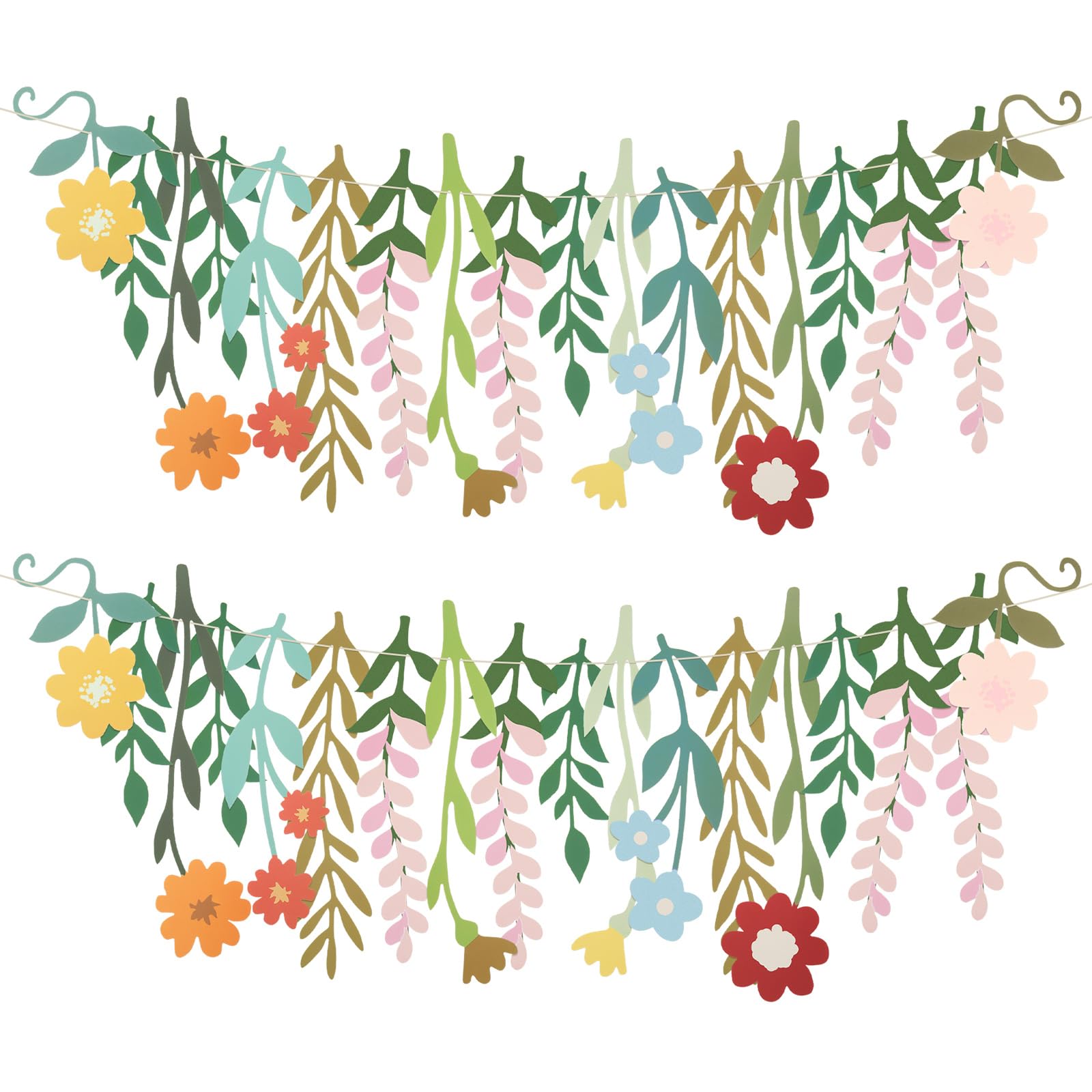 Yeaqee 2 Pcs Flower Banner Garland Cute Double-Sided Waterproof Spring Floral Birthday Party Decoration Paper Backdrop for Wedding Baby Shower(Wildflower,Colorful)