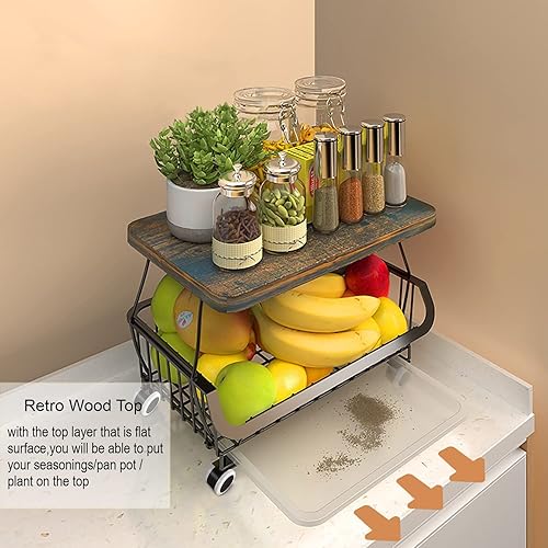 Miniatura 4 de Cestas de almacenamiento de metal con mesa apilables de 6 niveles con rueda, cestas de frutas y verduras, carrito organizador para despensa de