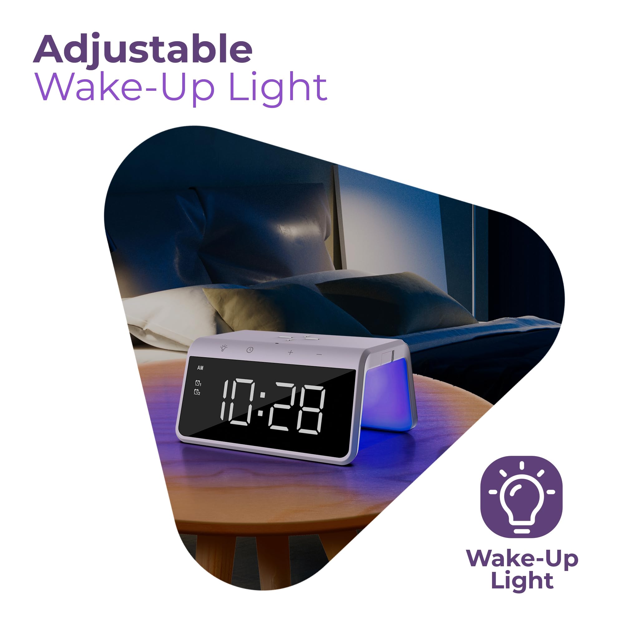 Caliber Despertador Digital con Luz, Doble Alarma, Cargador Inalámbrico Rápido, Despertador Mañana y Despertador Niño, Reloj Digital Luminoso, Ideal para Niños y Adultos
