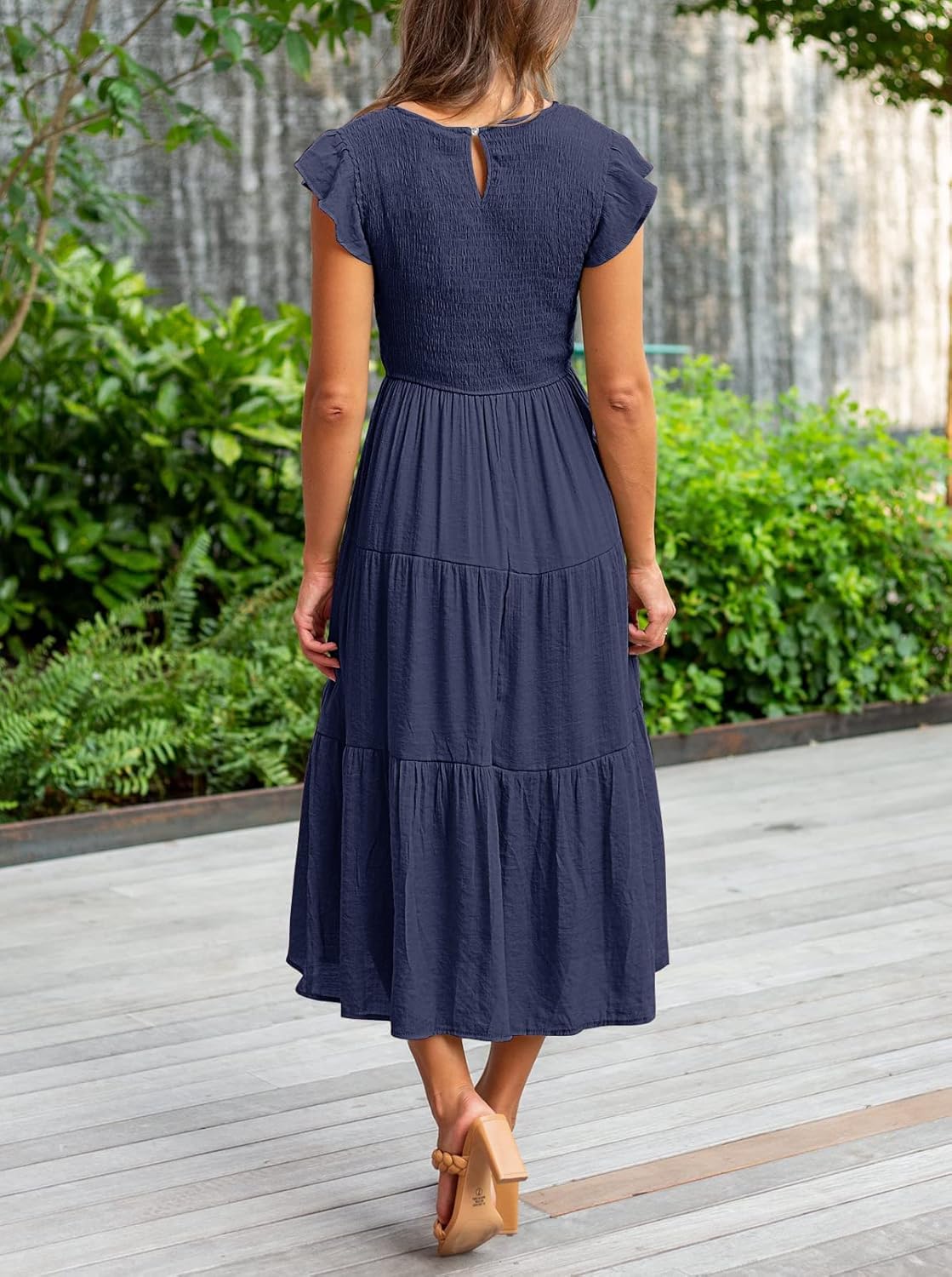 MEROKEETY Women's Flutter Short Sleeve Smocked Midi Dress Summer Casual Tiered A-Line Dress - Image 3