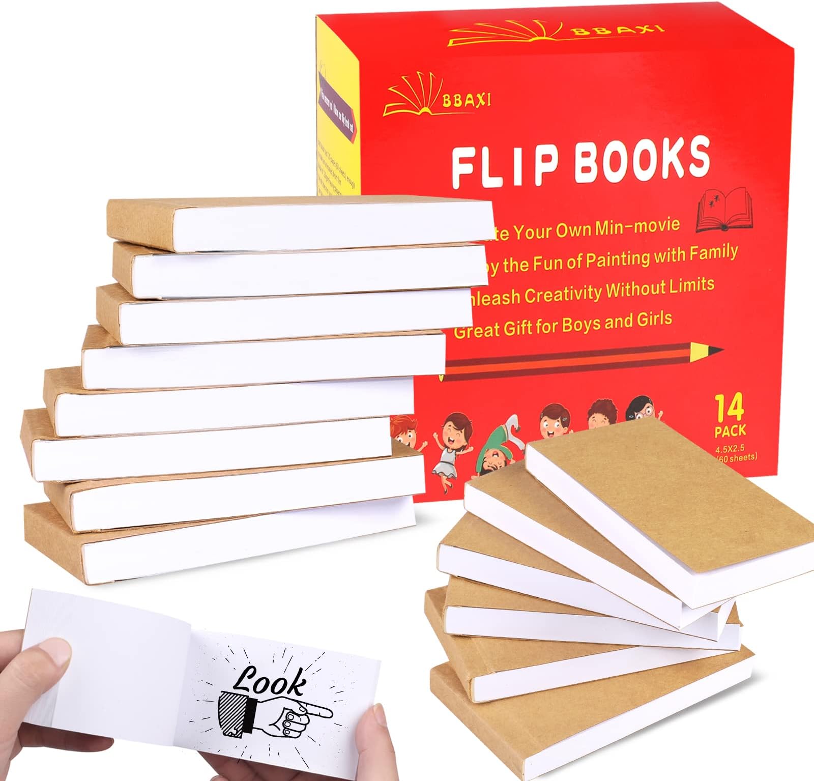 14 Pack Blank Flipbooks, 840 Sheets (1680 Pages) Flip Book Paper for Animation, Sketching and Cartoon Creation, 120GSM No Bleed Drawing Paper and Sewn Binding (4.5" x 2.5")