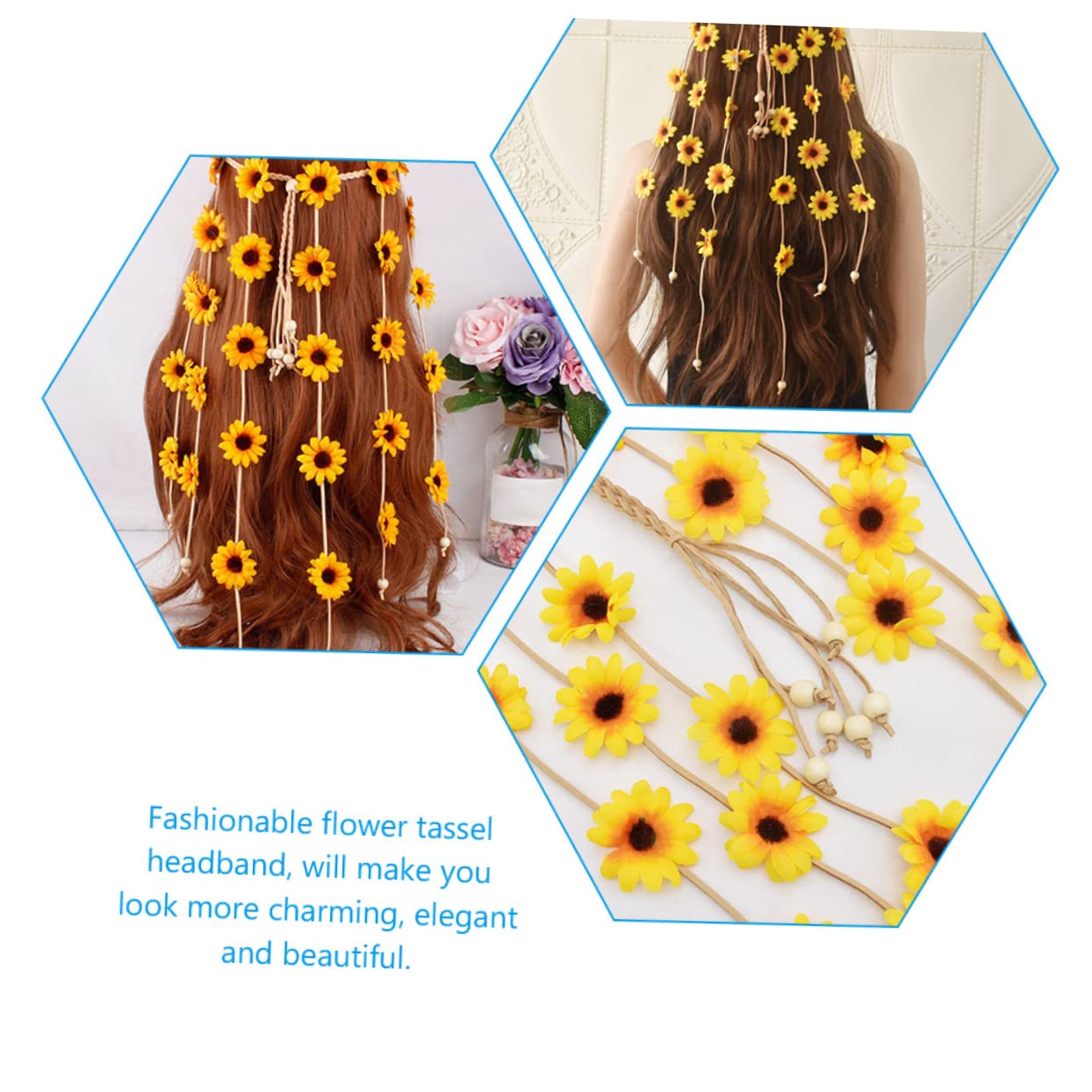 Bandeau Tournesol Fleuri en Tissu Jaune, Serrage-tête Décoratif