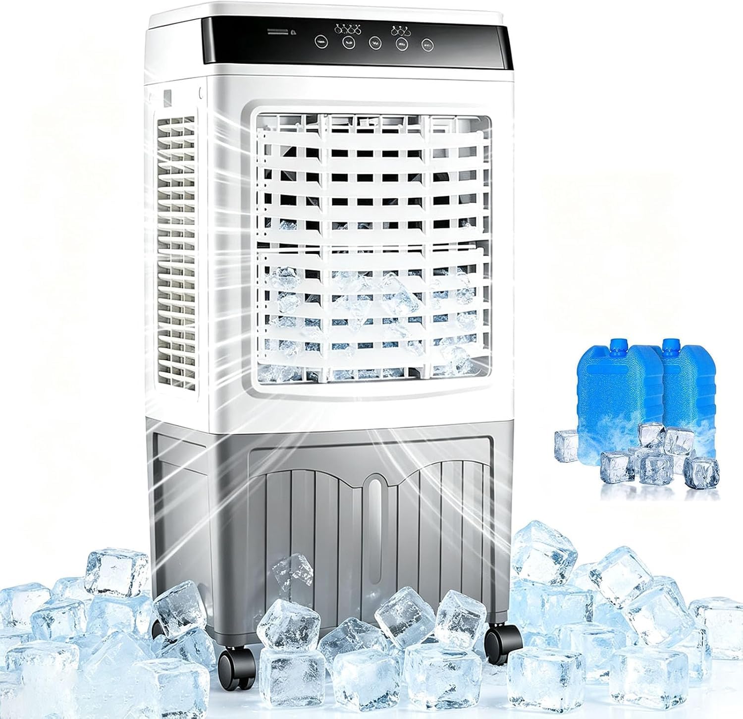 ZHENCHAO 4-in-1 Swamp Cooler, 2100 CFM Evaporative Air Cooler with Remote, 10.5 Gal Tank, 3 Speeds, 2 Ice Packs, 7.5H Timer, Oscillation, Portable Cooling Fan for Indoor Outdoor
