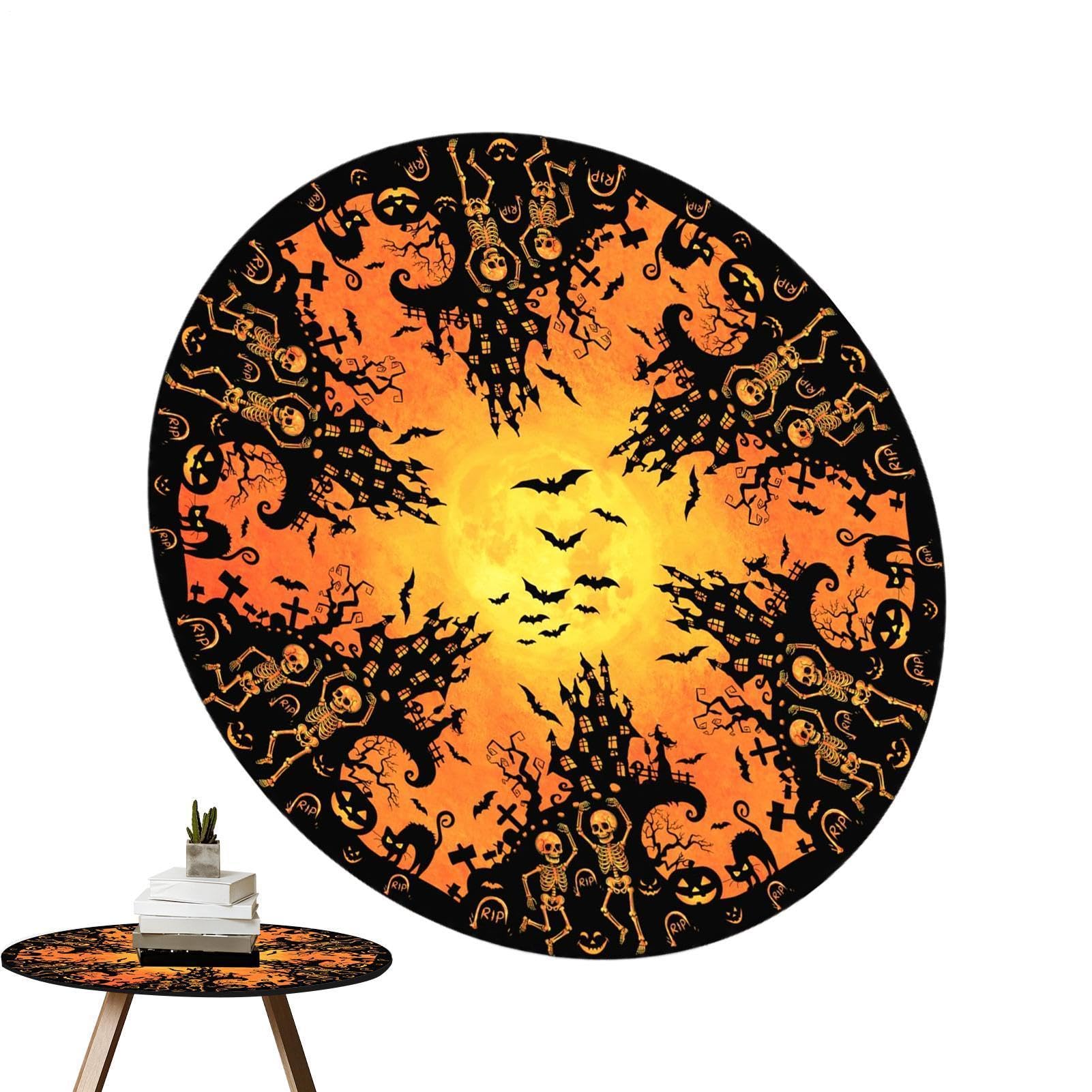 Nappe ronde imperméable à motif tête de mort élastique pour table de jardin