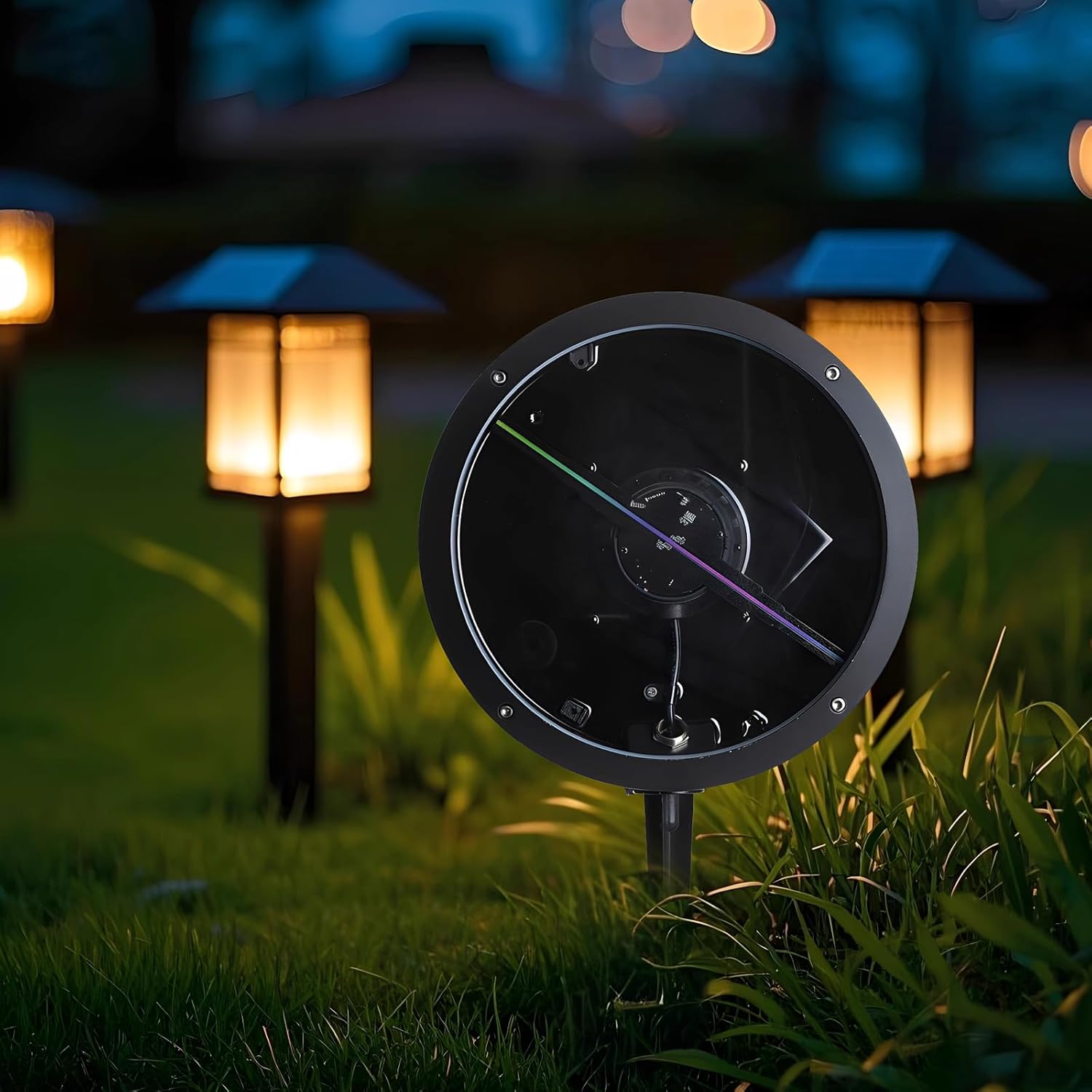 Missyou 9.1" 3D Hologram Fan, Waterproof Lawn Lights, Outdoor LED Landscape Lights, WiFi & APP Control, Bluetooth Sound, Remote, 700+ 3D Videos for Events, Garden, Patio, Landscaping