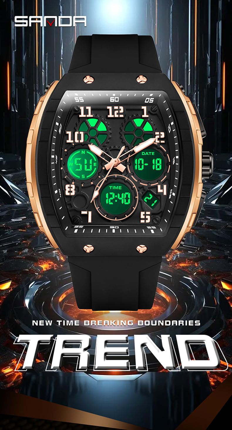 MASTOP Orologio sportivo multifunzione da uomo, con sveglia, conto alla rovescia, cronometro, calendario, cinturino in silicone impermeabile