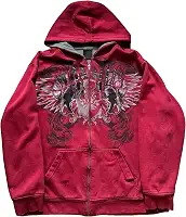 Jaqueta Streetwear Y2K Grunge com Zíper, Moletom Unissex Oversized Emo Gótico Anos 2000 com Estampa (Vermelho, Tamanho Grande)