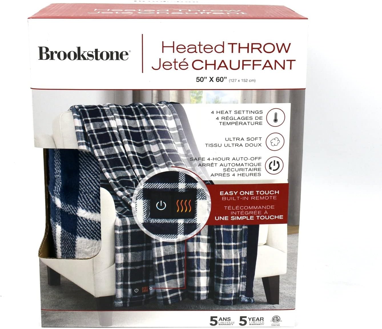 Brookstone 4Heat Setting Luxurious Heated Throw/Blanket 50 x 60 in. Navy Multi