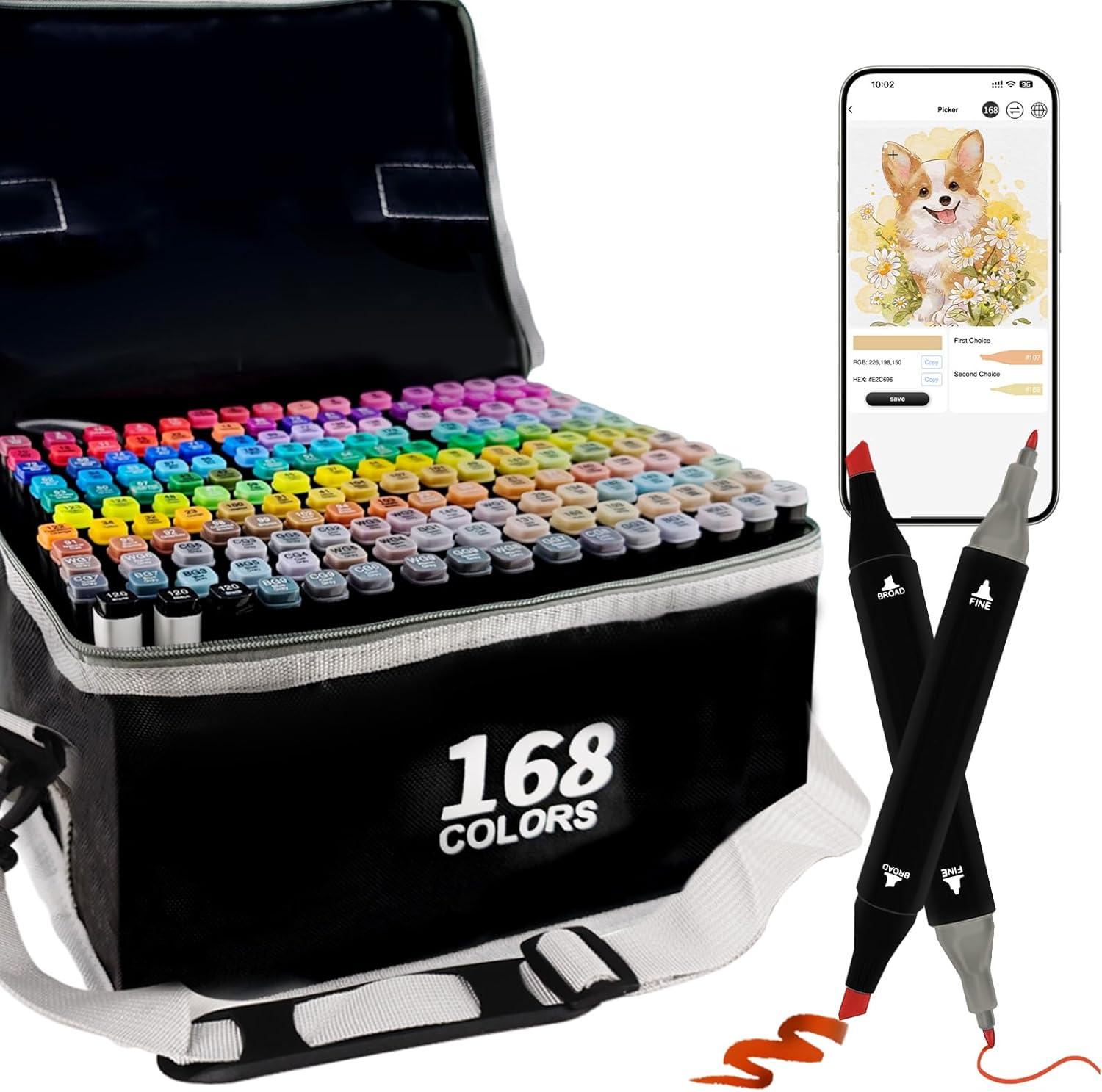 Alcohol Markers with APP, 168+2 Colors Dual Tip Art Marker for Adults Coloring Books, Alcohol Based Illustration Markers Set for Adult Kids Artist Drawing Sketching Painting Lettering Cards