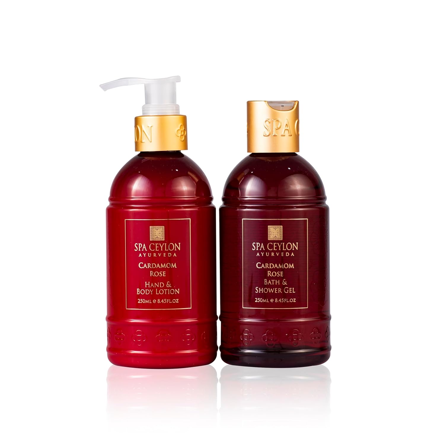 SPA CEYLON Cardamom Rose Bath & Body Duo Set, Luxury Gentle Body Wash & Lotion Set, Organic & Natural, Body Care Gift Set, 250ml x 2