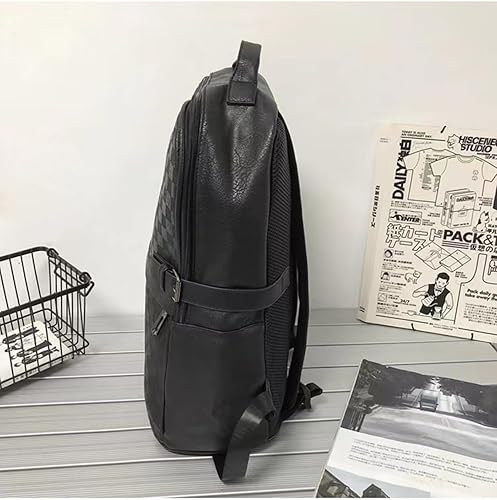 Miniatura 3 de Ocio PU cuero mochila estilo doble bolso de hombro multifuncional mochila universidad mochila senderismo viaje bolsa, Negro2, Ocio