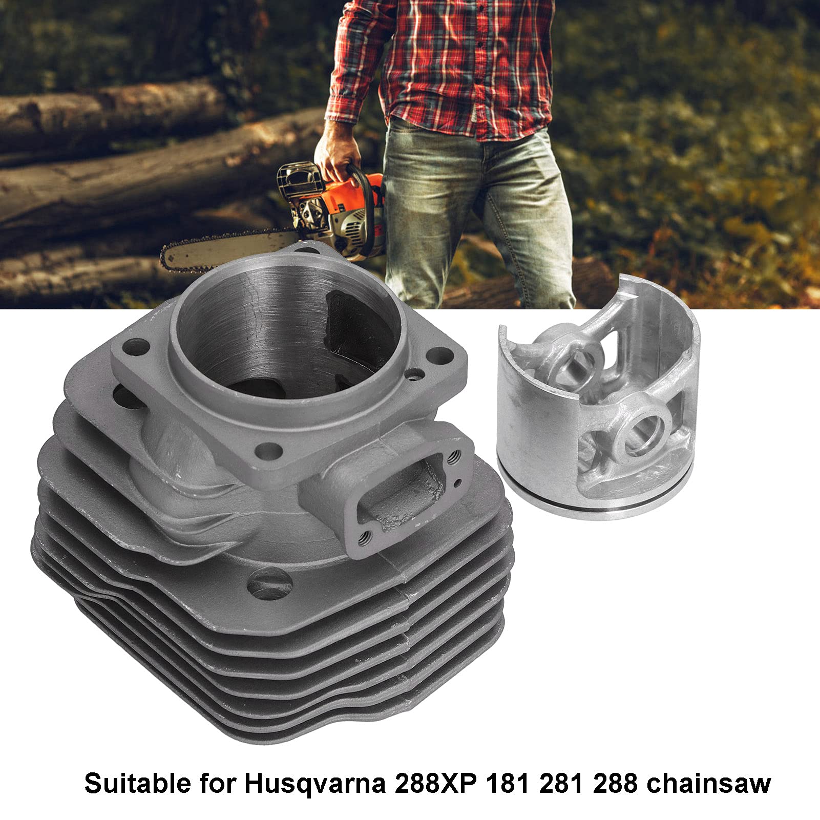 Kit de Pistón de Cabeza de Cilindro de 54 mm, Accesorios de Motosierra de Pasador de Anillo de Aleación de Aluminio de Alto Silicio, Repuesto para Suministros Industriales