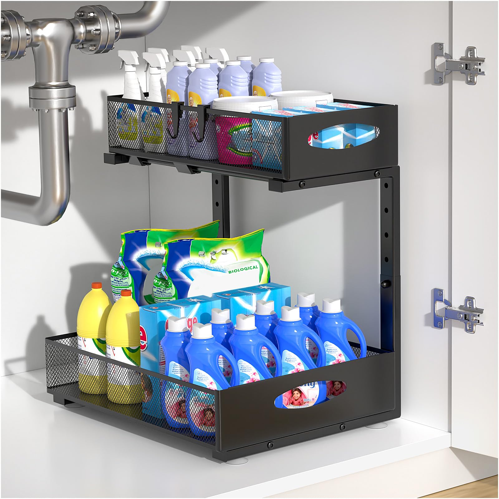 Housolution Large Pull Out Under Sink Storage Organiser Rack, Black