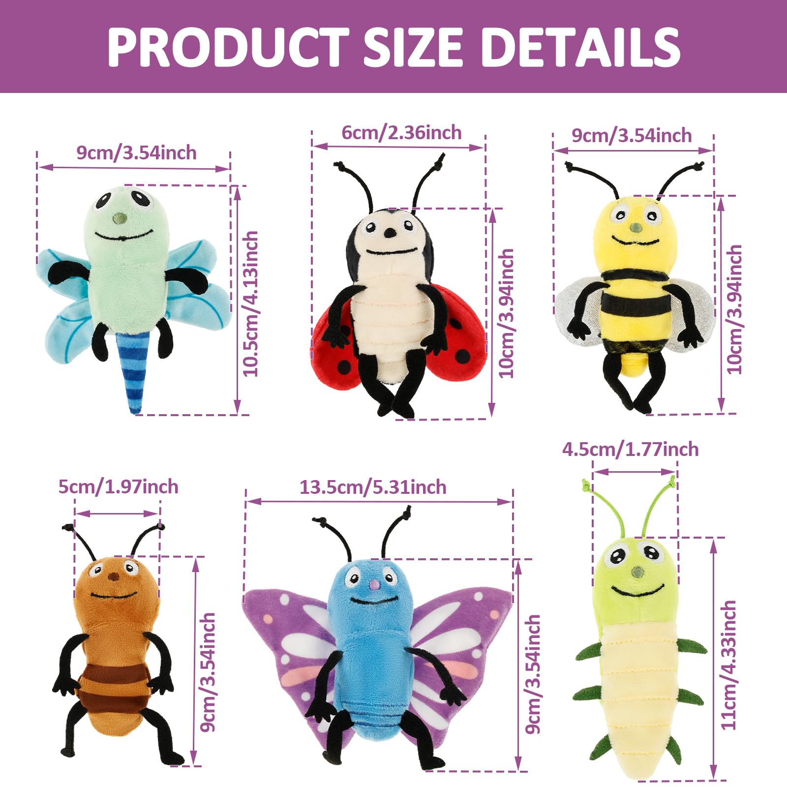 VAVPUP 6/7Pcs Insect Finger Puppet Set,Mini Hand Puppet Suitable for Kids,Soft Plush Baby Party Bag Fillers for Role-Playing and Storytelling Boys&Girls Gift Educational(6/7PCS) - Image 2