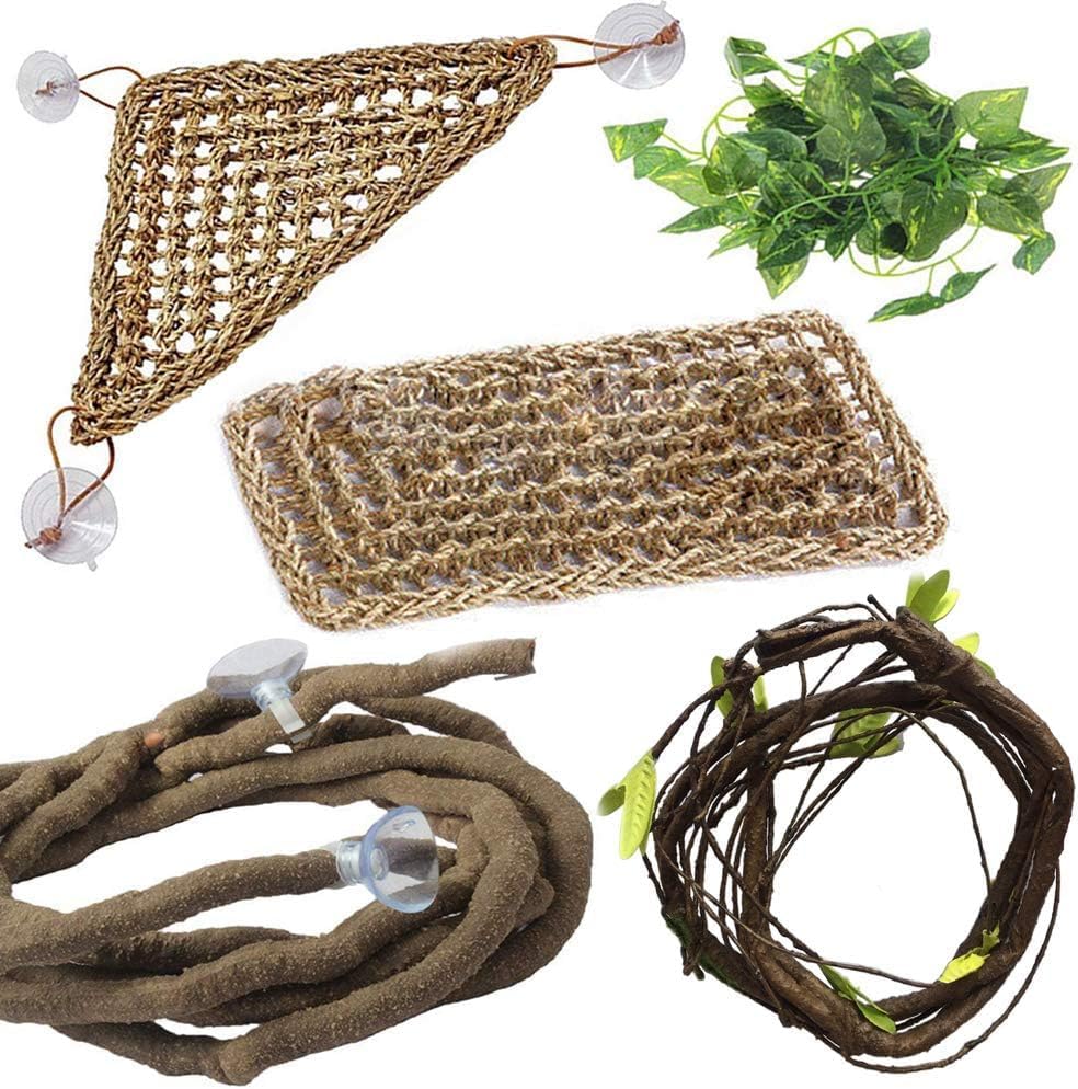 PINVNBYBearded Dragon Accessories Lizard Hammock Jungle Climber Vines Flexible Leaves Habitat Reptile Decor for Climbing, Chameleon, Lizards, Gecko, Snakes