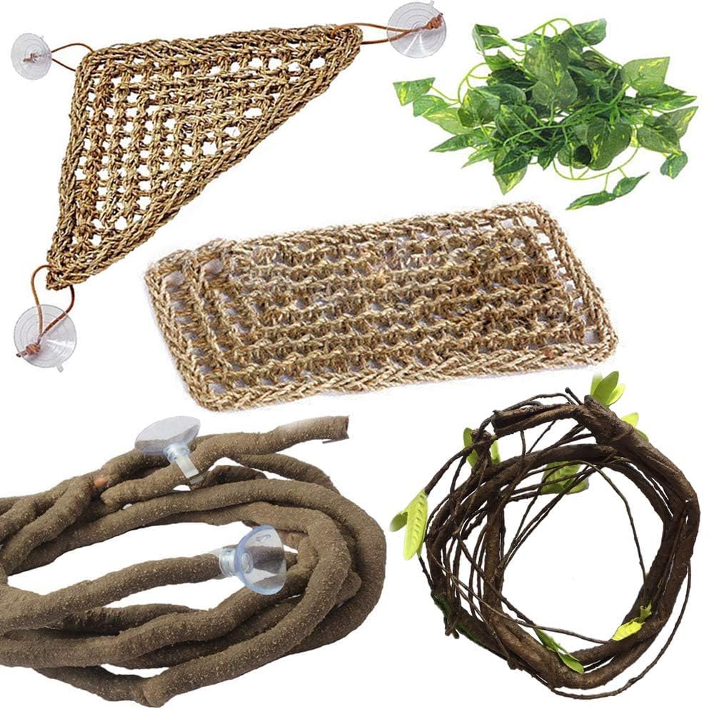 PINVNBYBearded Dragon Accessories Lizard Hammock Jungle Climber Vines Flexible Leaves Habitat Reptile Decor for Climbing, Chameleon, Lizards, Gecko, Snakes