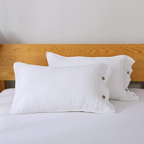 S VICTORY SYMBOL Juego de 2 fundas de almohada de lino 100 % lino natural francés, fundas de almohada de lino con cierre de botones de coco, fundas